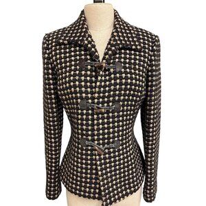 Tahari Arthur S. Levine Womens Tweed Houndstooth Jacket Size 6 Wool Blend Black